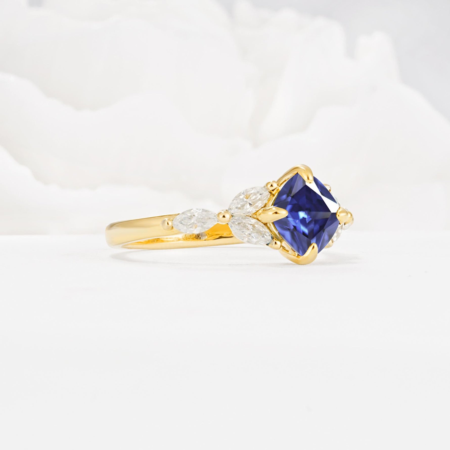 Vintage-Inspired Princess Cut Tanzanite Cluster Engagement Ring - Additional view