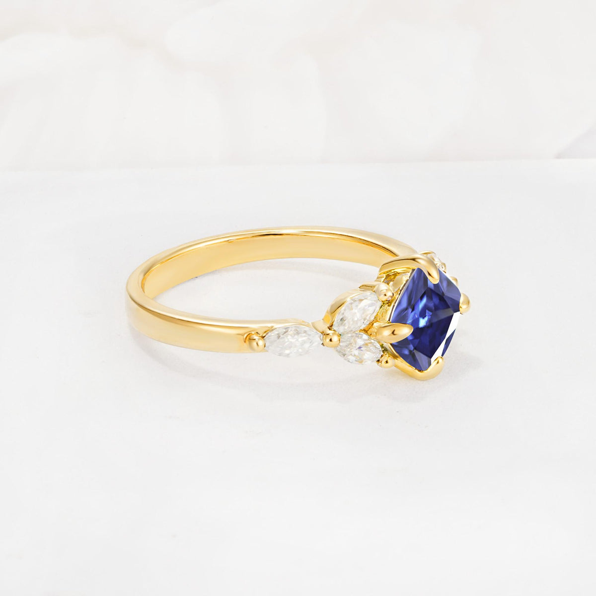 Vintage-Inspired Princess Cut Tanzanite Cluster Engagement Ring - Additional view
