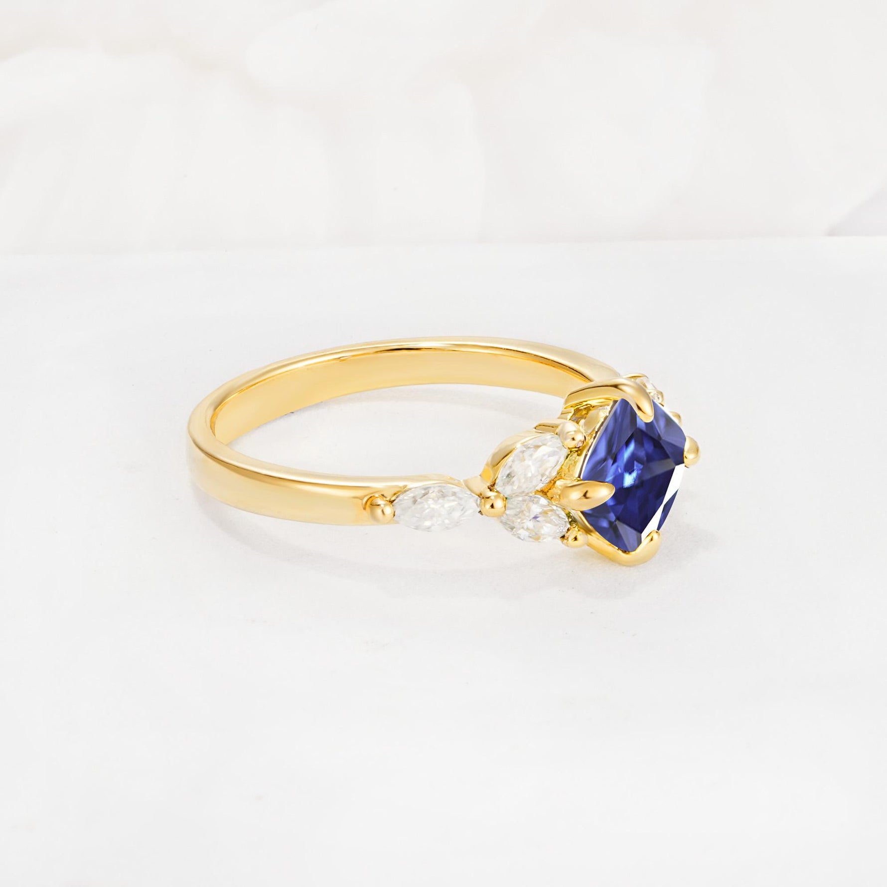 Vintage-Inspired Princess Cut Tanzanite Cluster Engagement Ring - Additional view