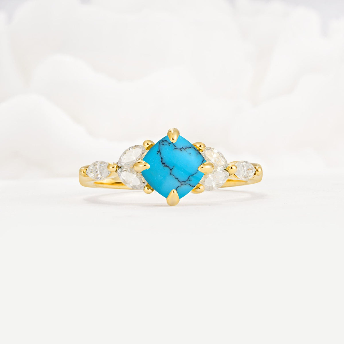 Vintage-Inspired Princess Cut Turquoise Cluster Engagement Ring - Additional view