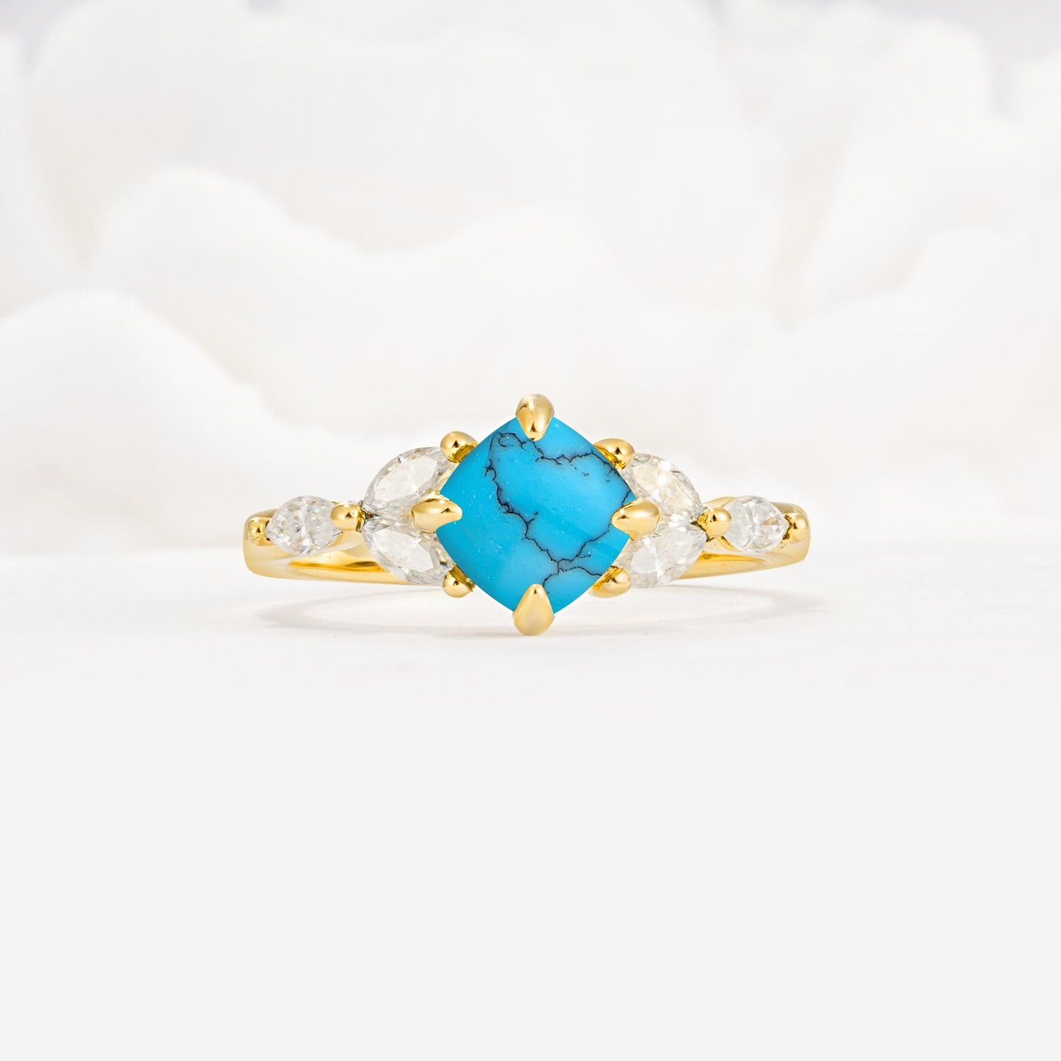 Vintage-Inspired Princess Cut Turquoise Cluster Engagement Ring - Additional view