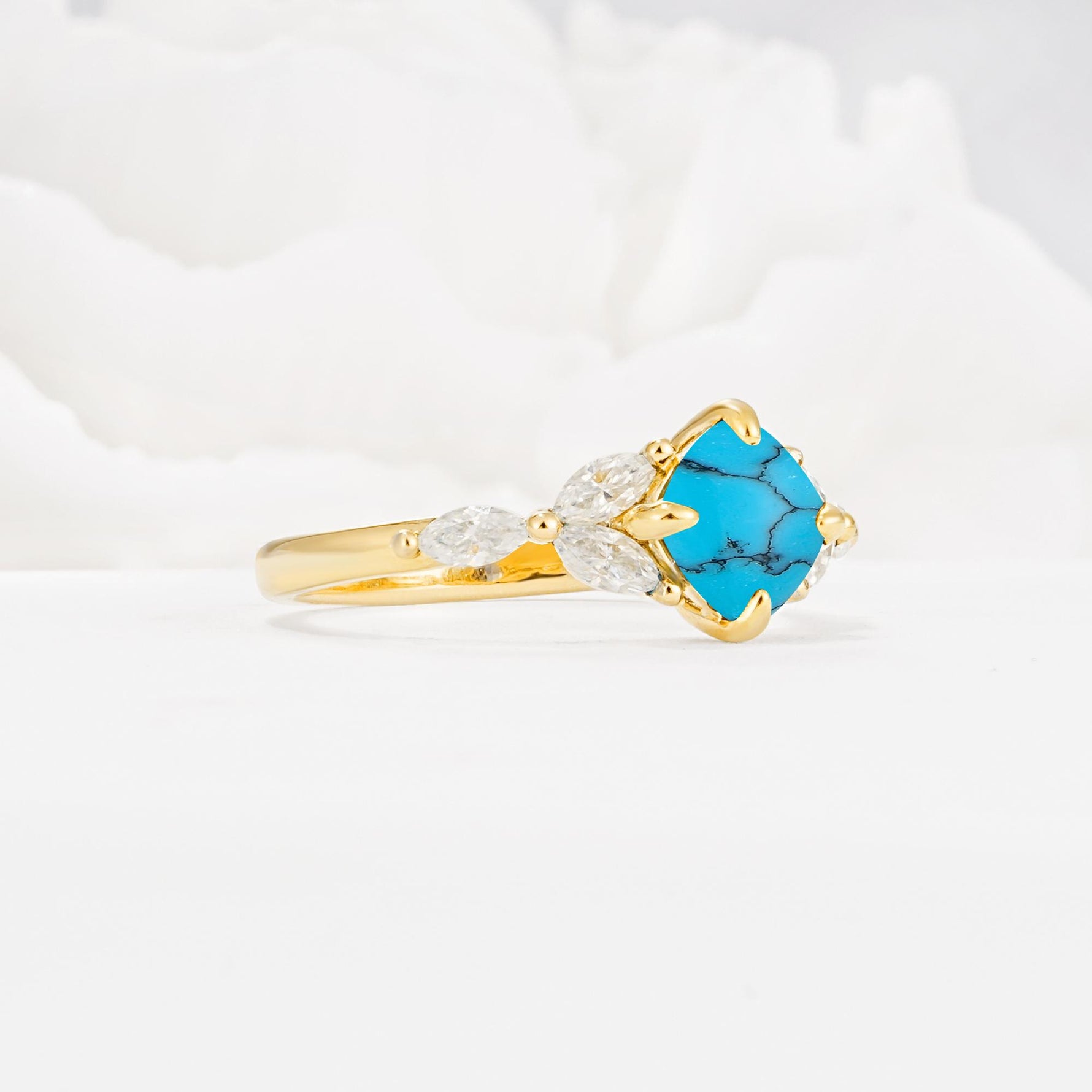 Vintage-Inspired Princess Cut Turquoise Cluster Engagement Ring - Additional view