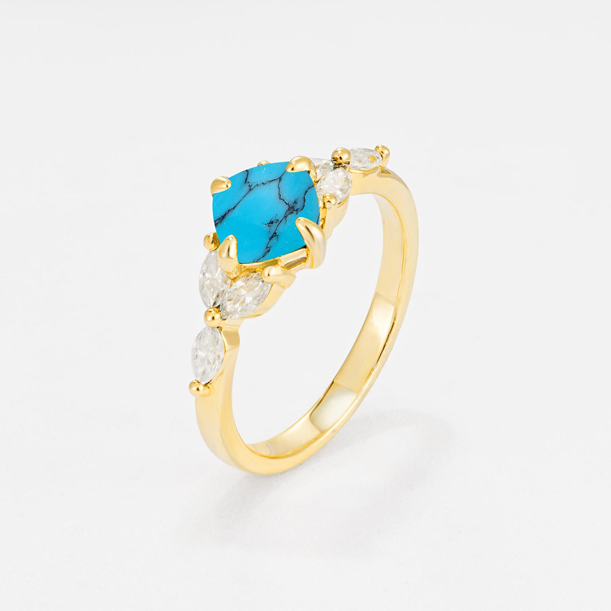Vintage-Inspired Princess Cut Turquoise Cluster Engagement Ring - Additional view