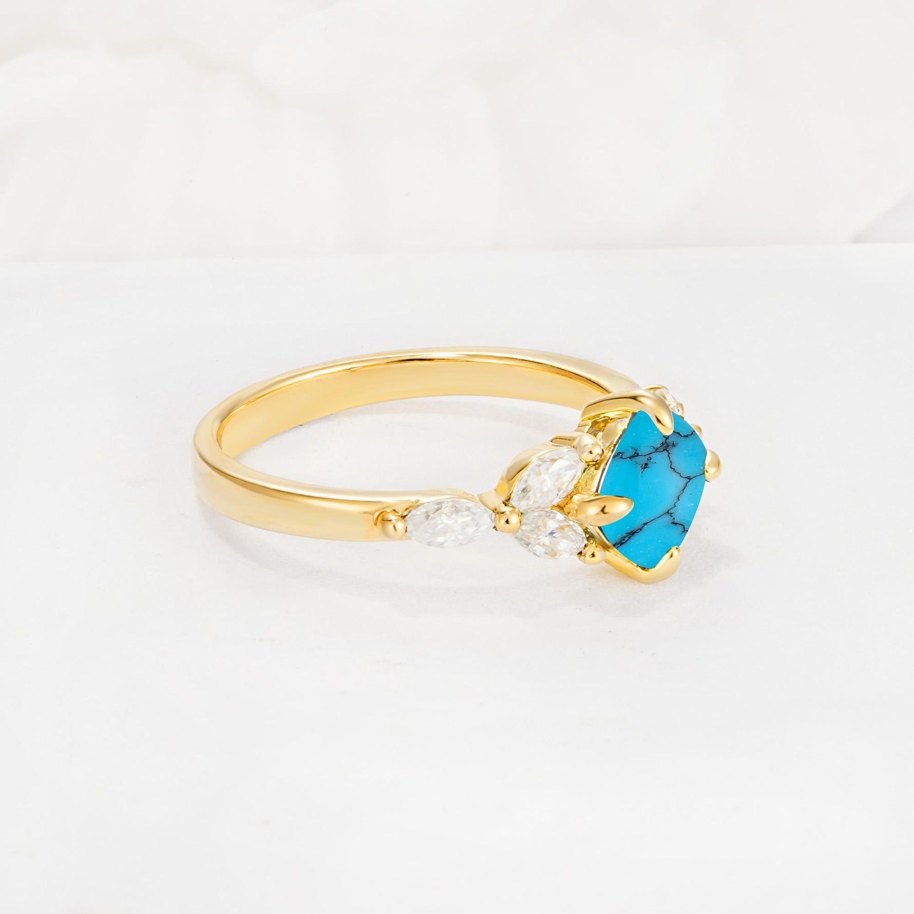 Vintage-Inspired Princess Cut Turquoise Cluster Engagement Ring - Additional view