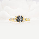 Vintage-Inspired Princess Cut Black Rutilated Quartz Cluster Engagement Ring - Additional view