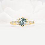 Vintage-Inspired Princess Cut Moss Agate Cluster Engagement Ring - Additional view