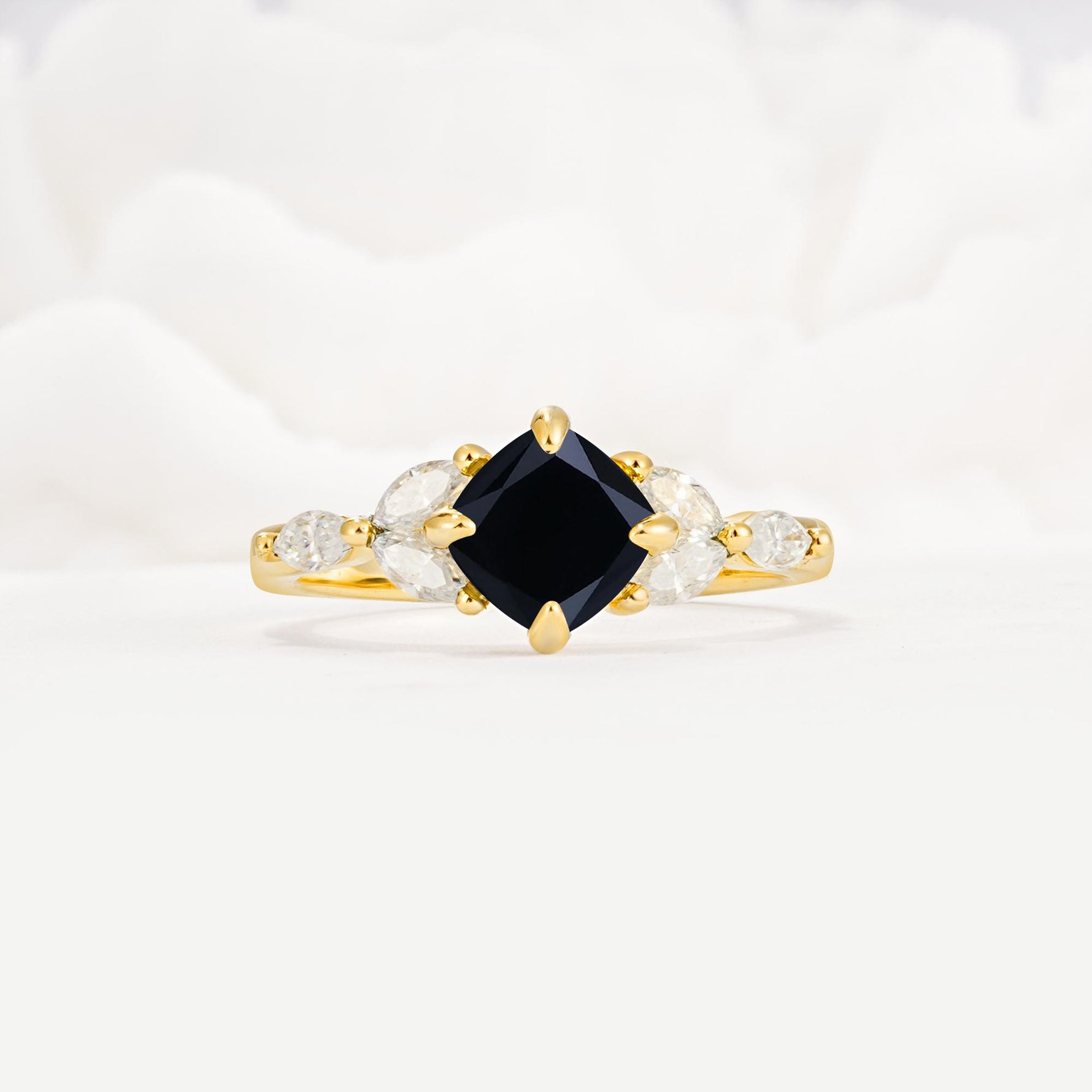 Vintage-Inspired Princess Cut Black Onyx Cluster Engagement Ring - Additional view