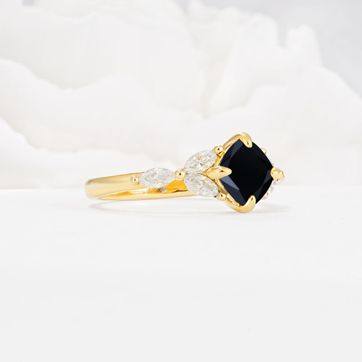 Vintage-Inspired Princess Cut Black Onyx Cluster Engagement Ring - Additional view