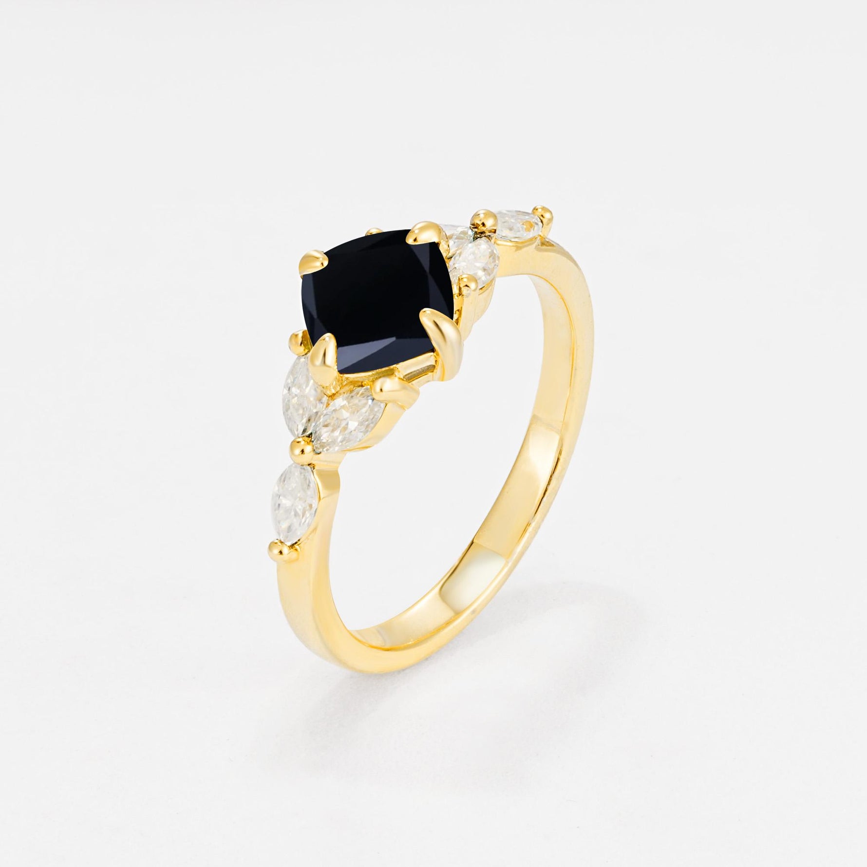 Vintage-Inspired Princess Cut Black Onyx Cluster Engagement Ring - Additional view