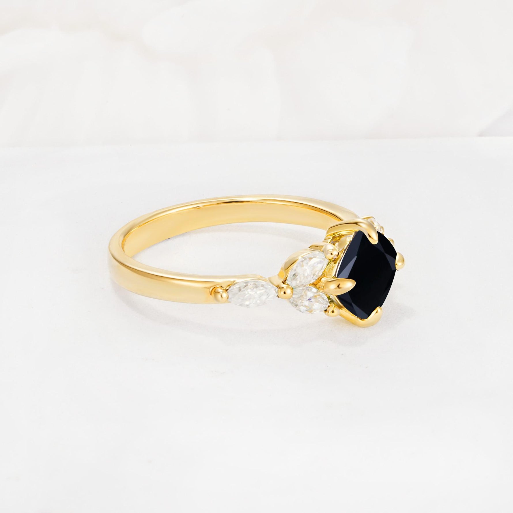 Vintage-Inspired Princess Cut Black Onyx Cluster Engagement Ring - Additional view