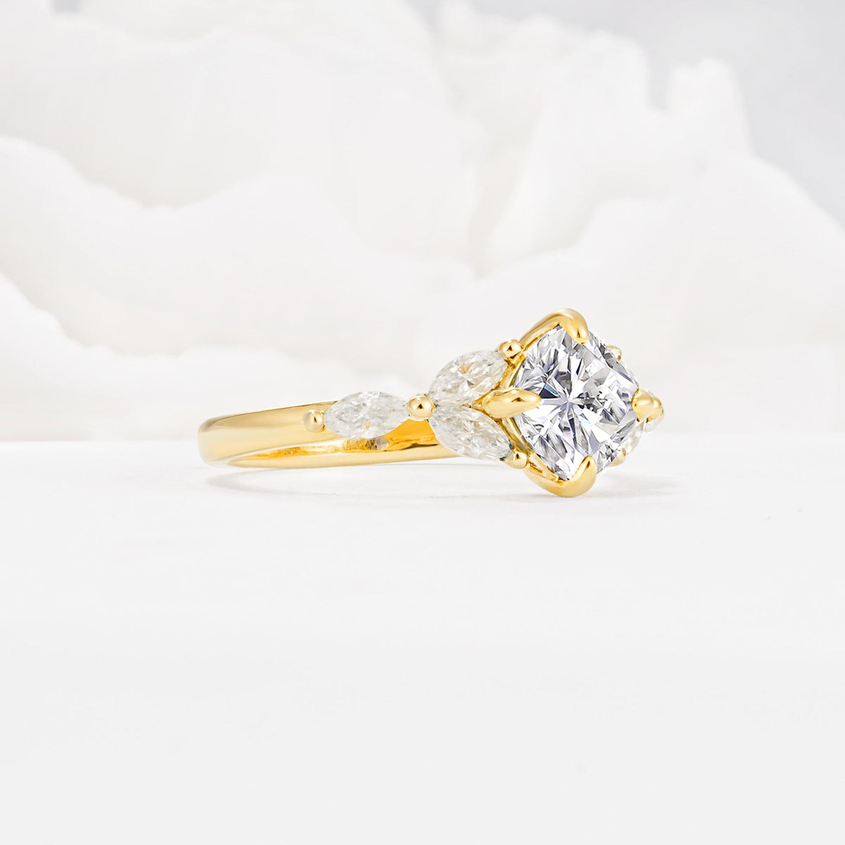 Vintage-Inspired Princess Cut Lab Diamond Cluster Engagement Ring - Additional view
