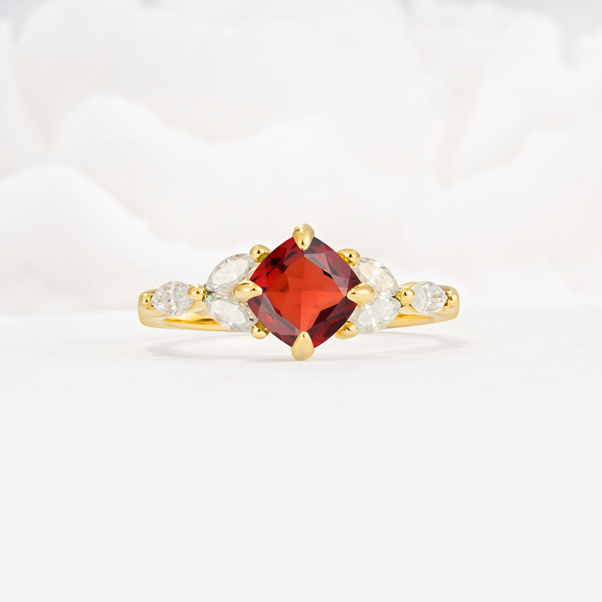 Vintage-Inspired Princess Cut Garnet Cluster Engagement Ring - Additional view