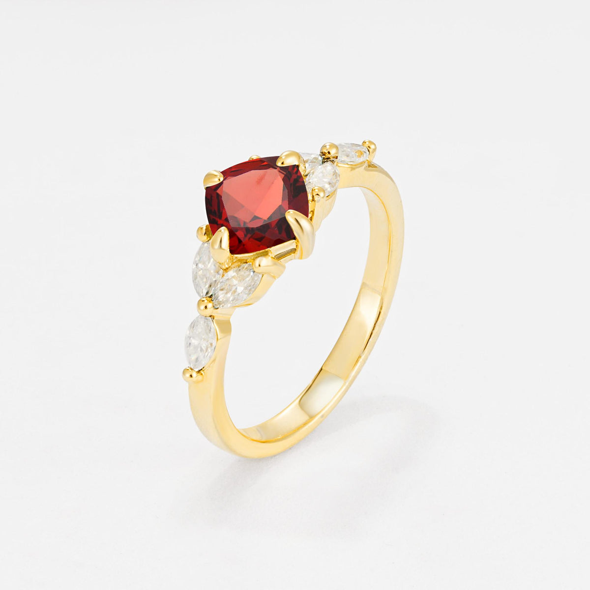 Vintage-Inspired Princess Cut Garnet Cluster Engagement Ring - Additional view