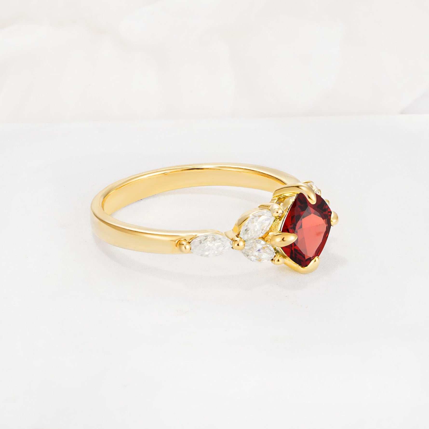 Vintage-Inspired Princess Cut Garnet Cluster Engagement Ring - Additional view