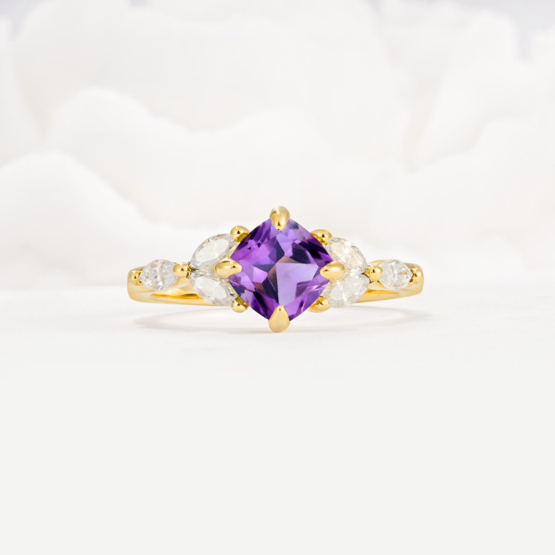 Vintage-Inspired Princess Cut Amethyst Cluster Engagement Ring - Additional view