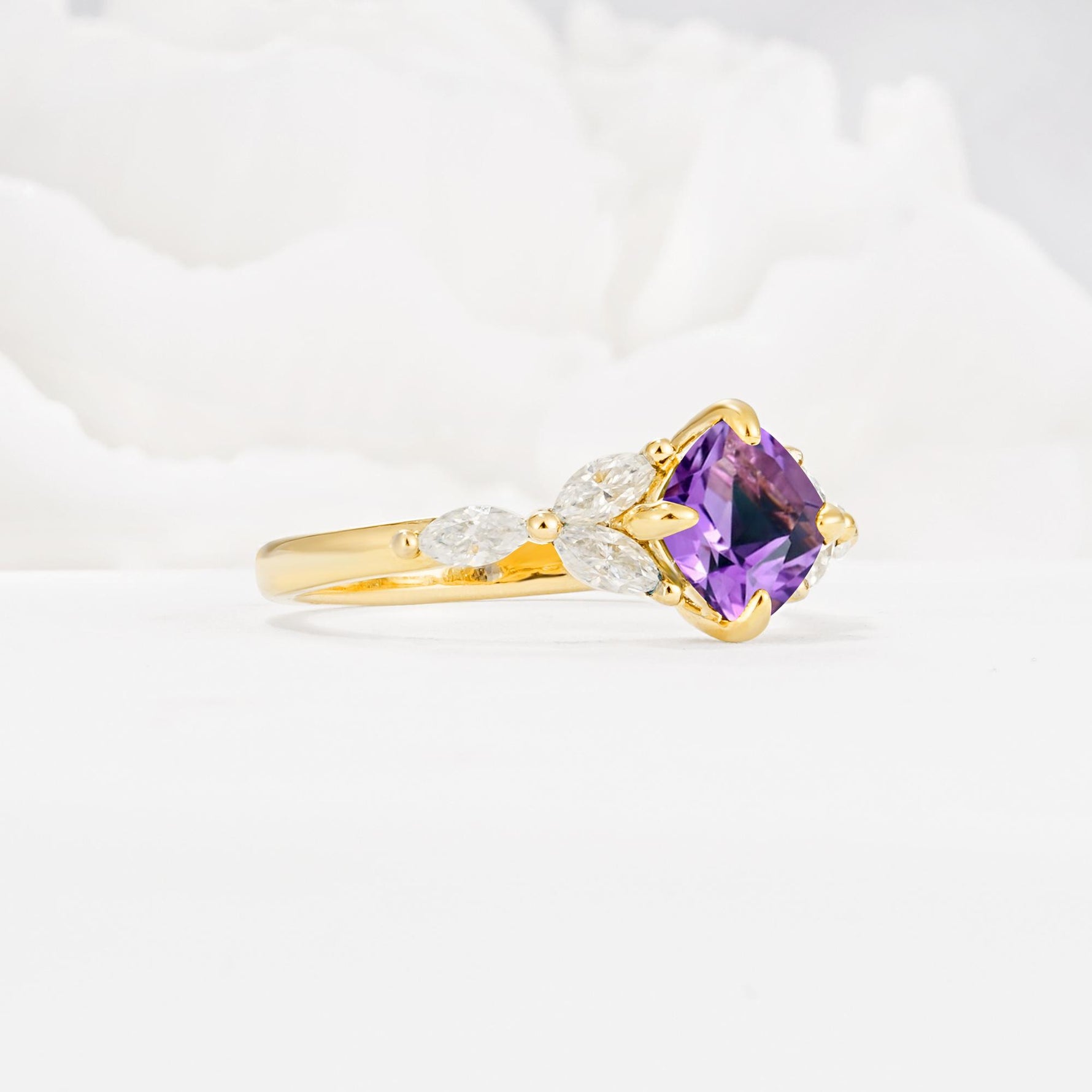 Vintage-Inspired Princess Cut Amethyst Cluster Engagement Ring - Additional view