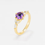 Vintage-Inspired Princess Cut Amethyst Cluster Engagement Ring - Additional view