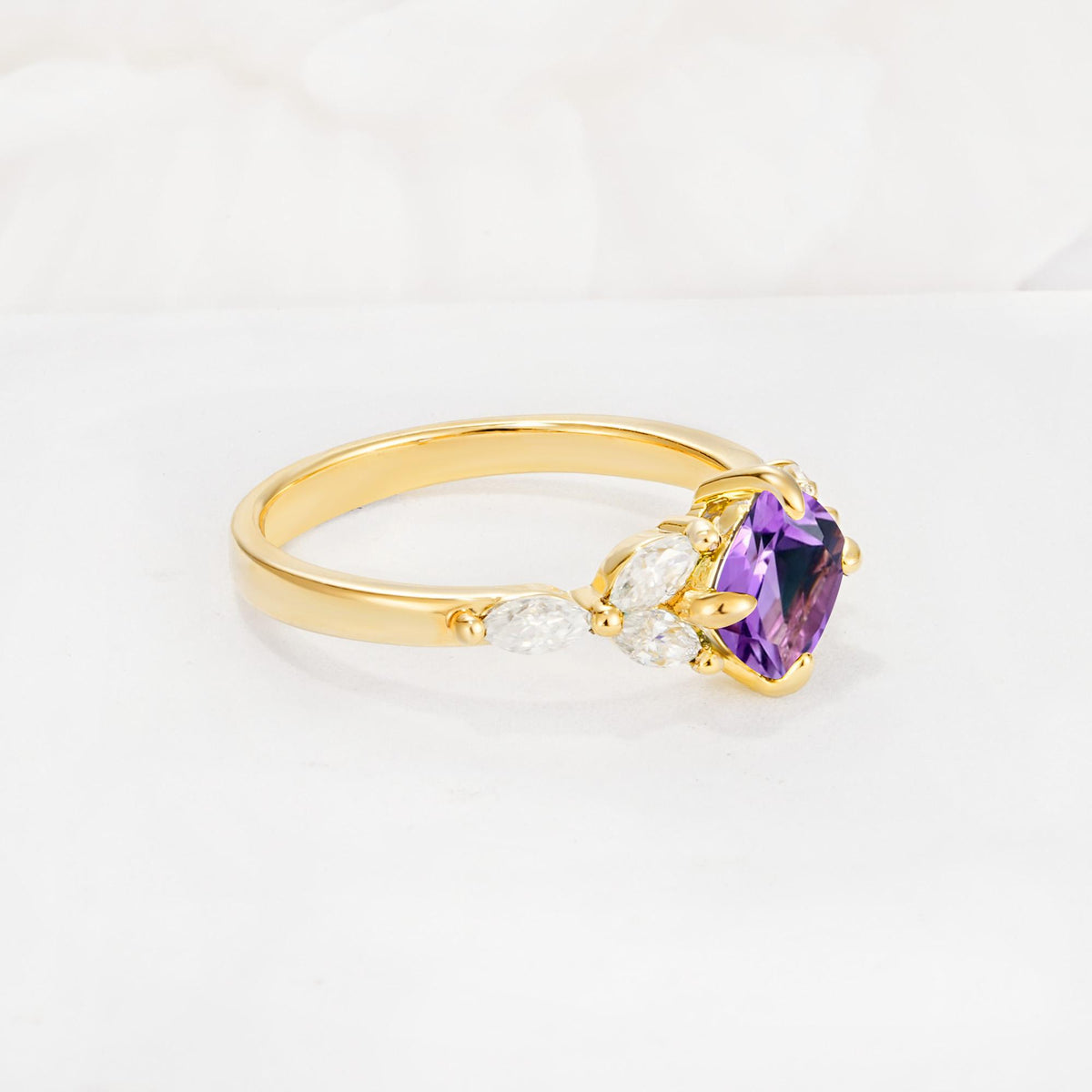 Vintage-Inspired Princess Cut Amethyst Cluster Engagement Ring - Additional view