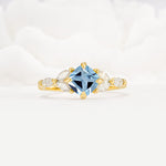 Vintage-Inspired Princess Cut Aquamarine Cluster Engagement Ring - Additional view