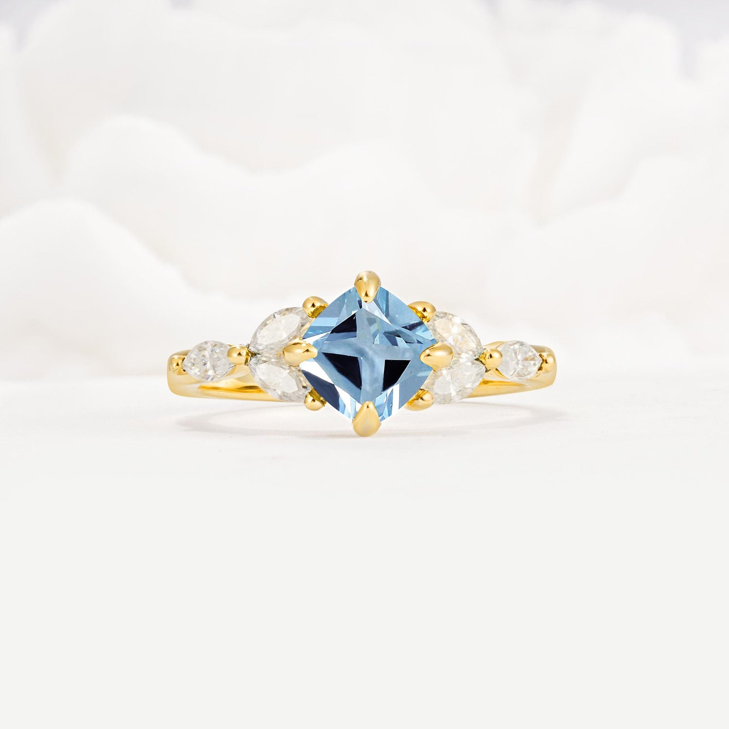 Vintage-Inspired Princess Cut Aquamarine Cluster Engagement Ring - Additional view