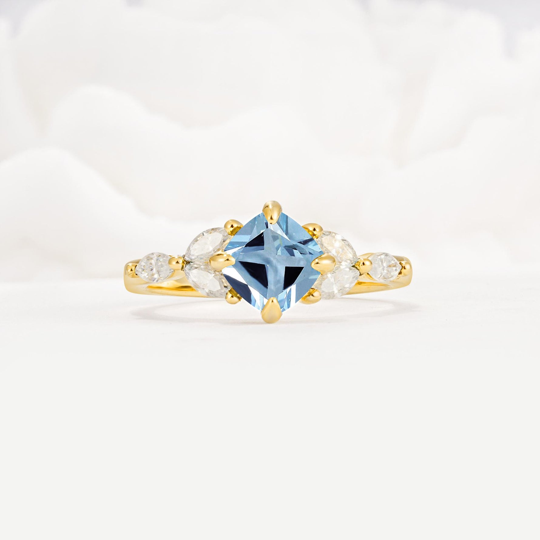 Vintage-Inspired Princess Cut Aquamarine Cluster Engagement Ring - Additional view