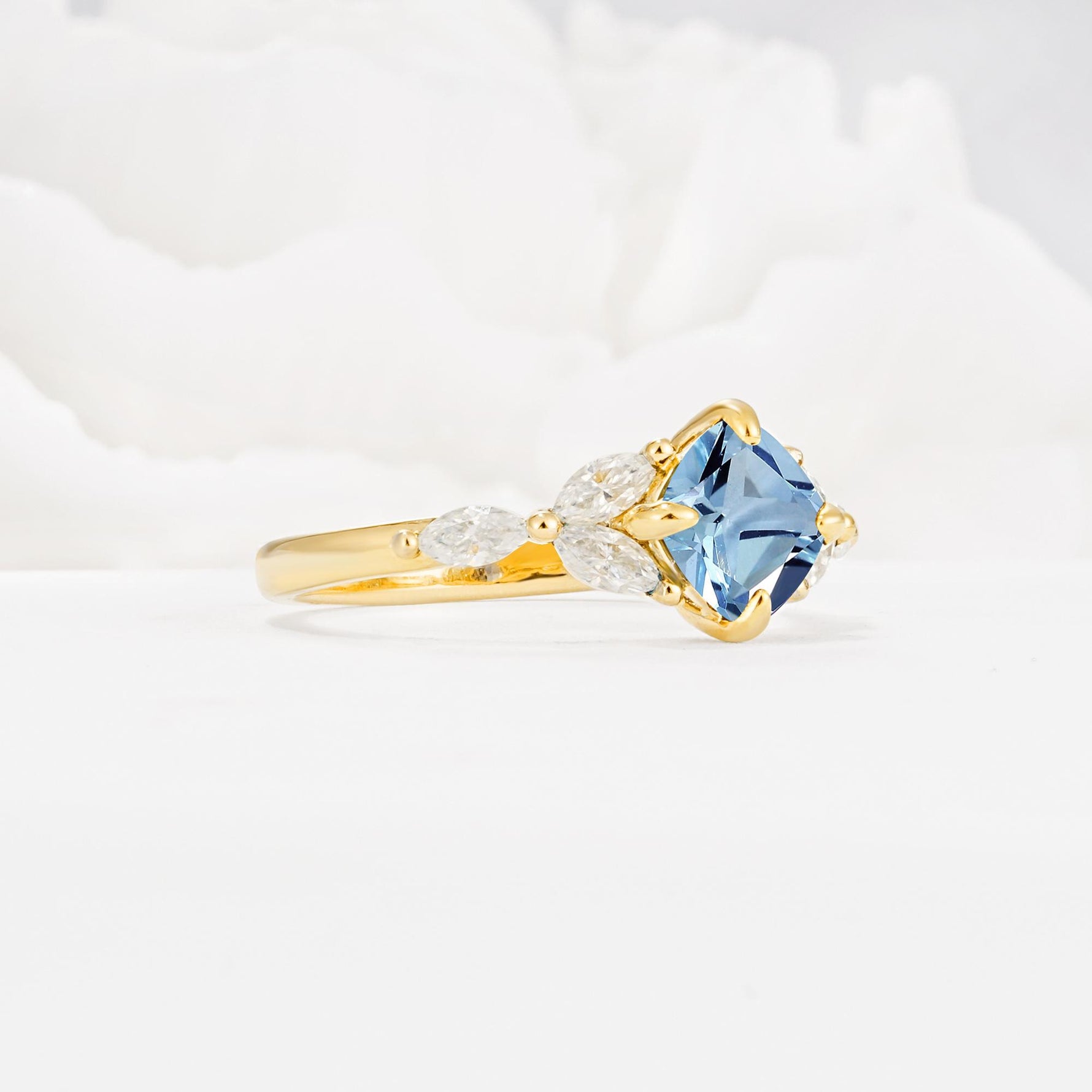 Vintage-Inspired Princess Cut Aquamarine Cluster Engagement Ring - Additional view