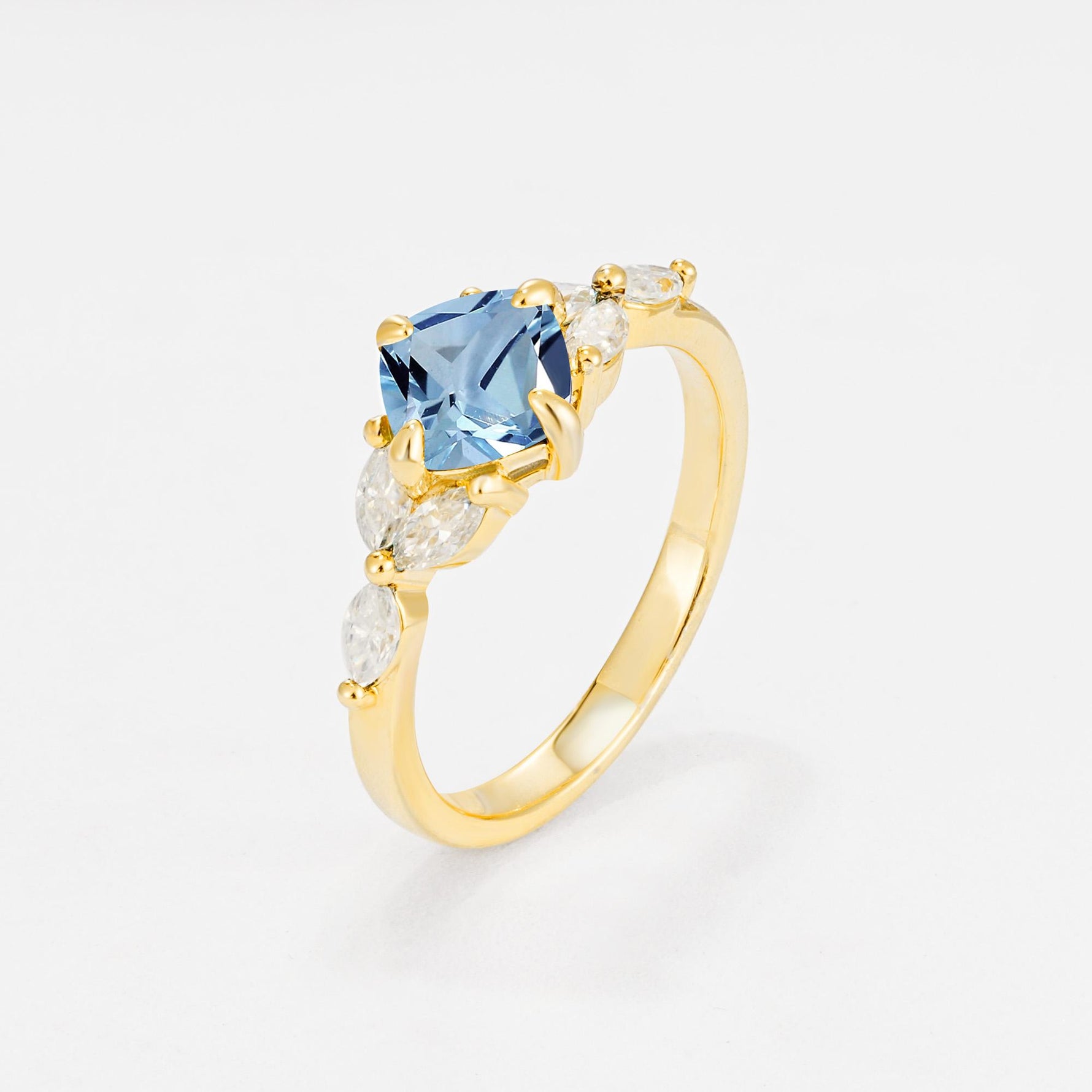 Vintage-Inspired Princess Cut Aquamarine Cluster Engagement Ring - Additional view