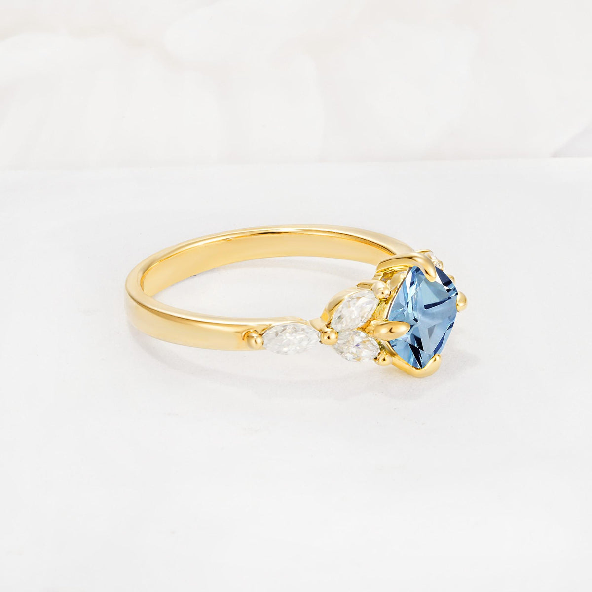 Vintage-Inspired Princess Cut Aquamarine Cluster Engagement Ring - Additional view