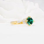 Vintage-Inspired Princess Cut Emerald Cluster Engagement Ring - Additional view