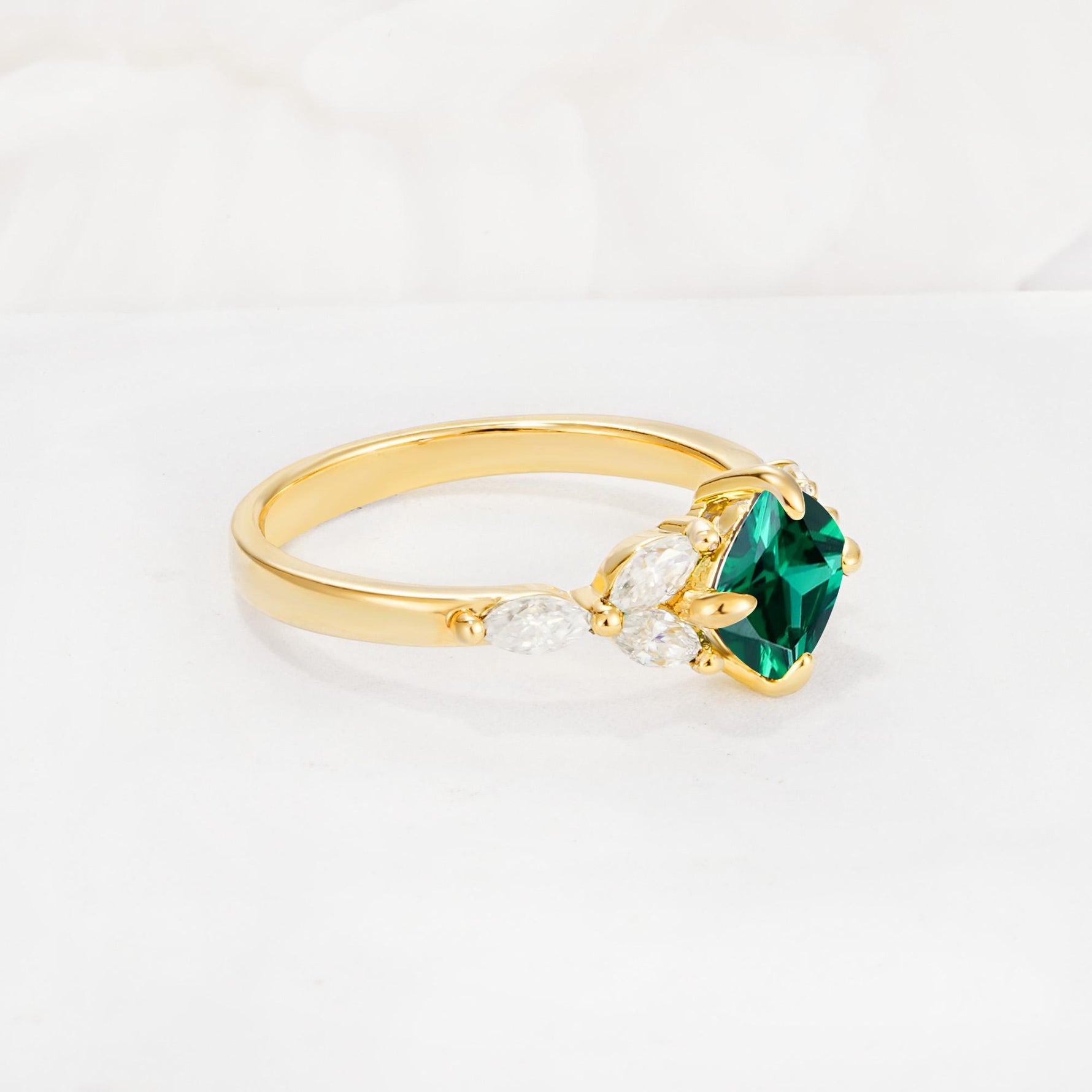 Vintage-Inspired Princess Cut Emerald Cluster Engagement Ring - Additional view