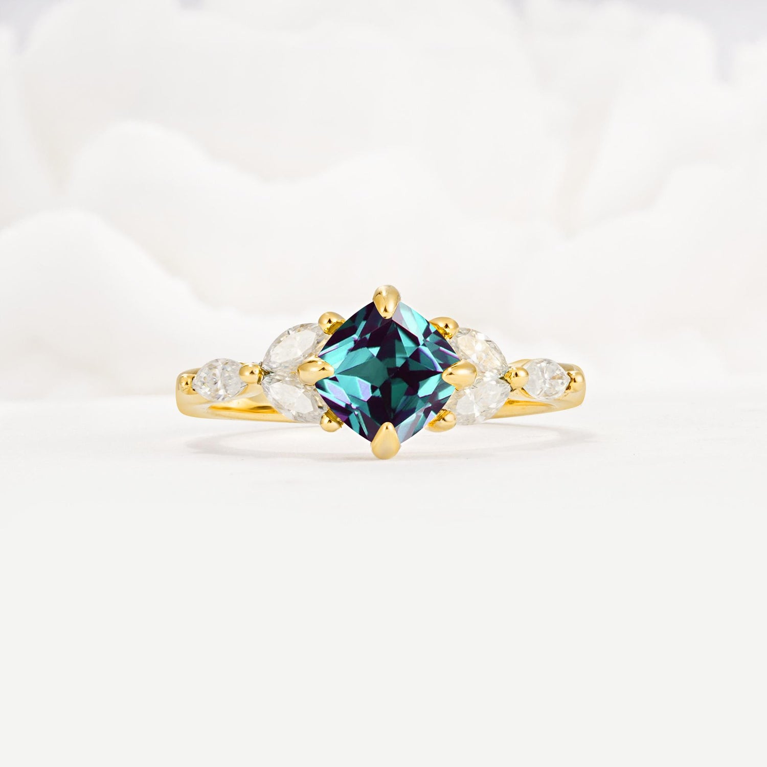 Vintage-Inspired Princess Cut Alexandrite Cluster Engagement Ring - Additional view