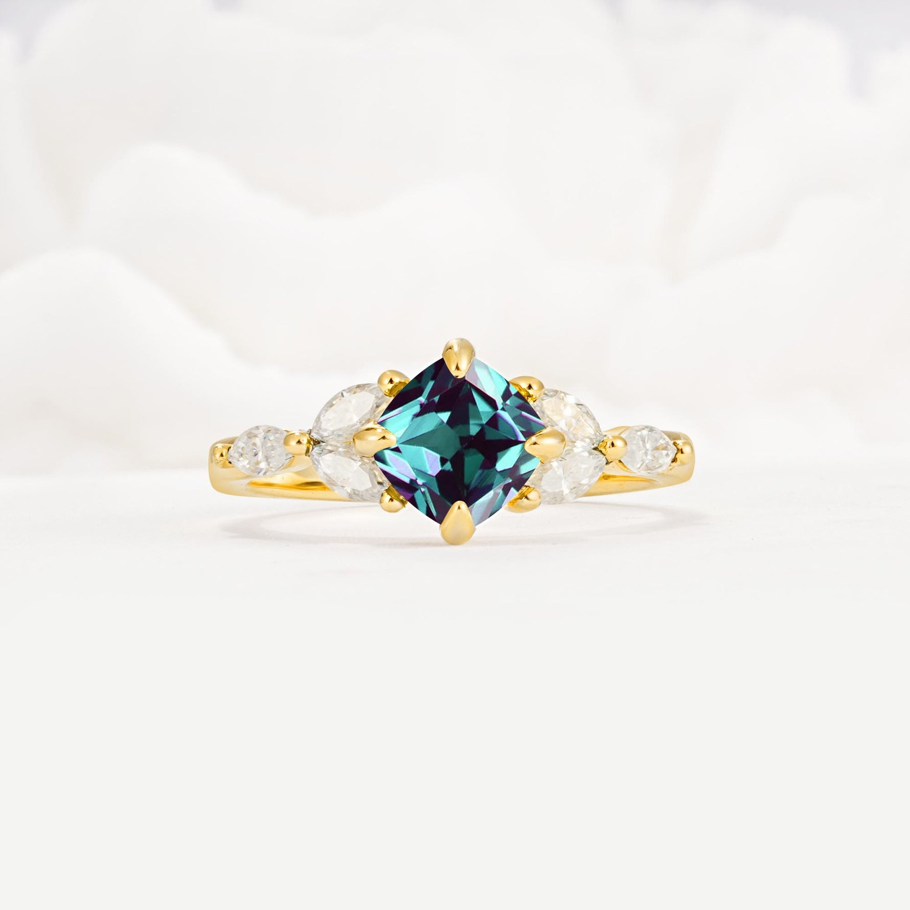 Vintage-Inspired Princess Cut Alexandrite Cluster Engagement Ring - Additional view