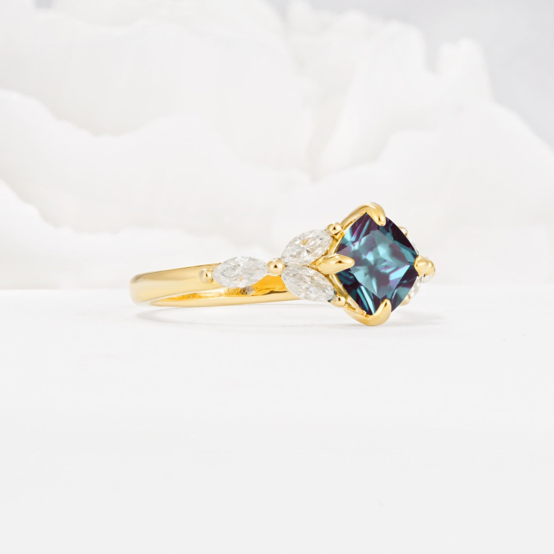 Vintage-Inspired Princess Cut Alexandrite Cluster Engagement Ring - Additional view