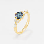 Vintage-Inspired Princess Cut Alexandrite Cluster Engagement Ring - Additional view