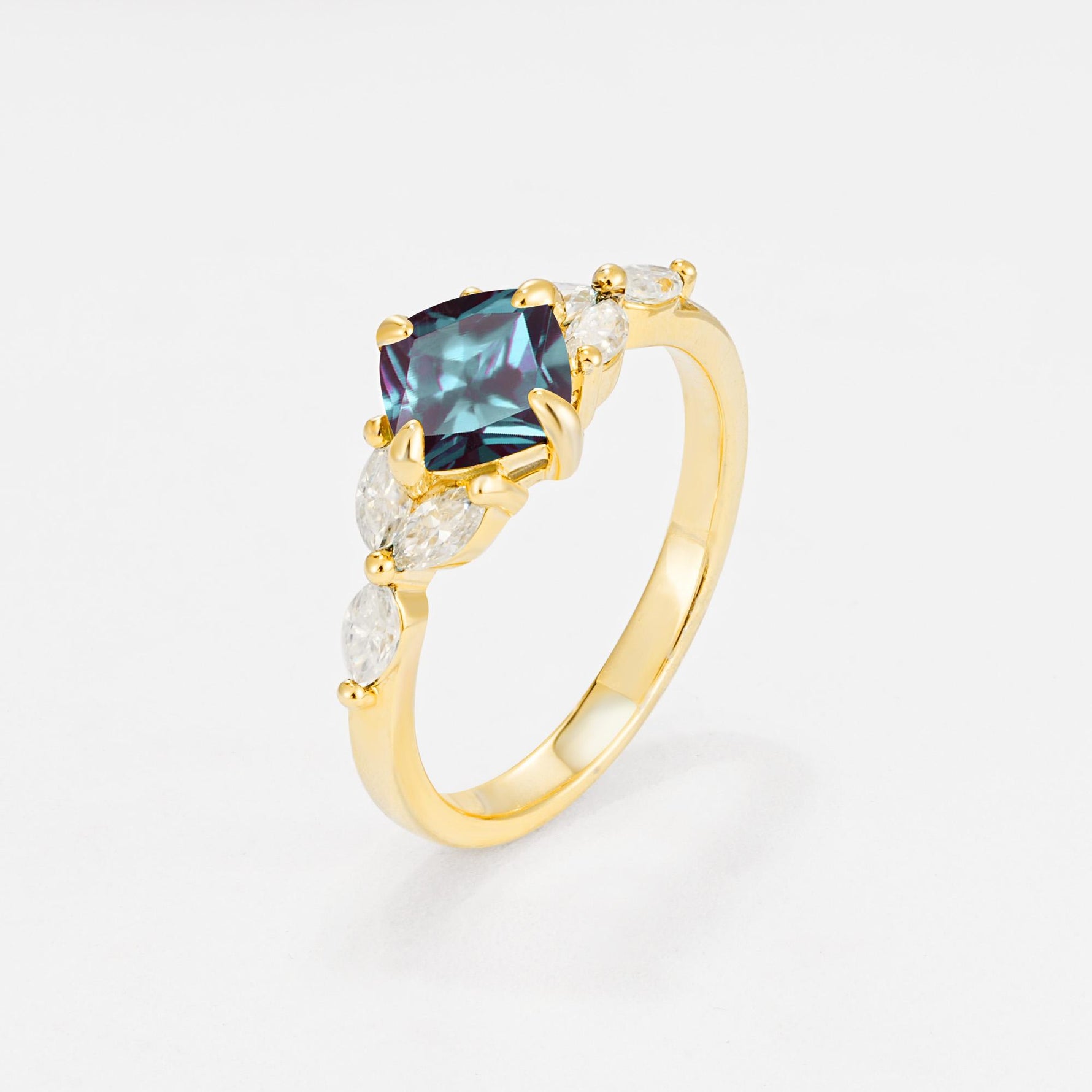 Vintage-Inspired Princess Cut Alexandrite Cluster Engagement Ring - Additional view