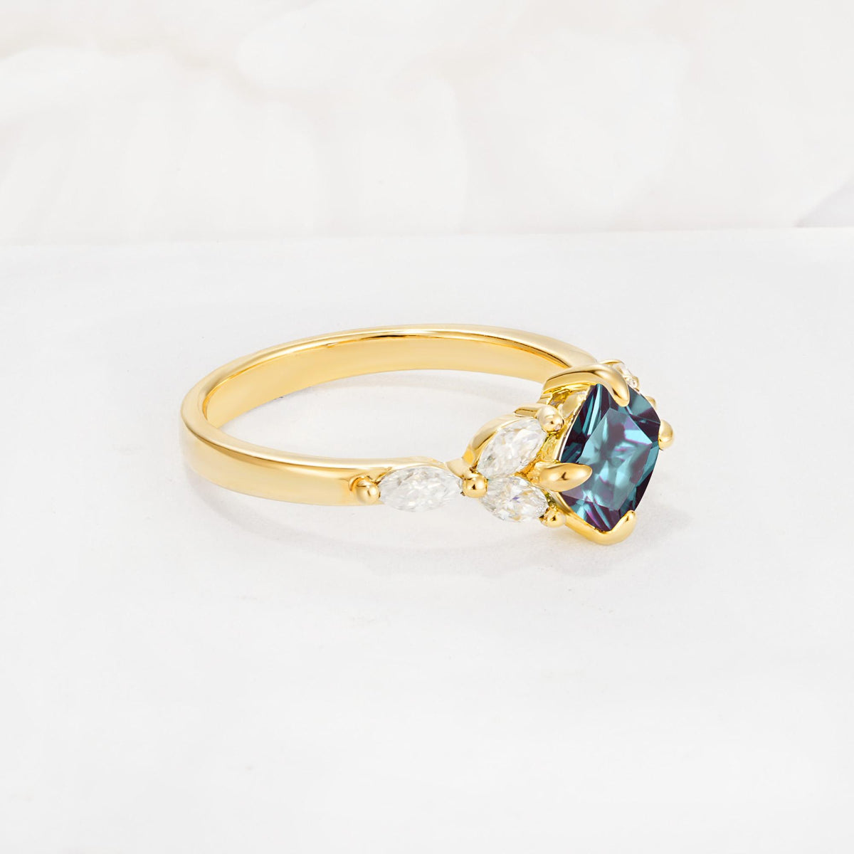Vintage-Inspired Princess Cut Alexandrite Cluster Engagement Ring - Additional view