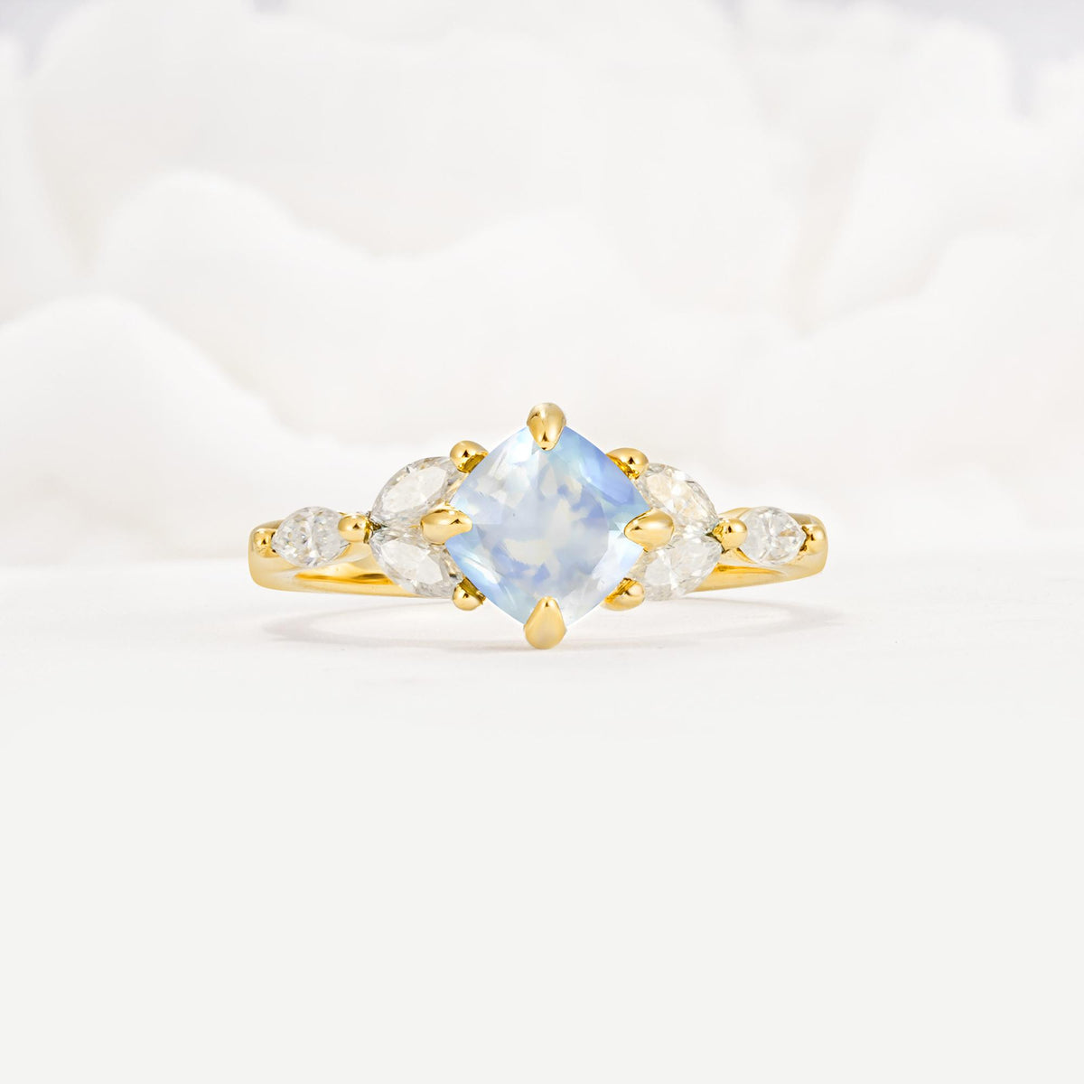 Vintage-Inspired Princess Cut Moonstone Cluster Engagement Ring - Additional view