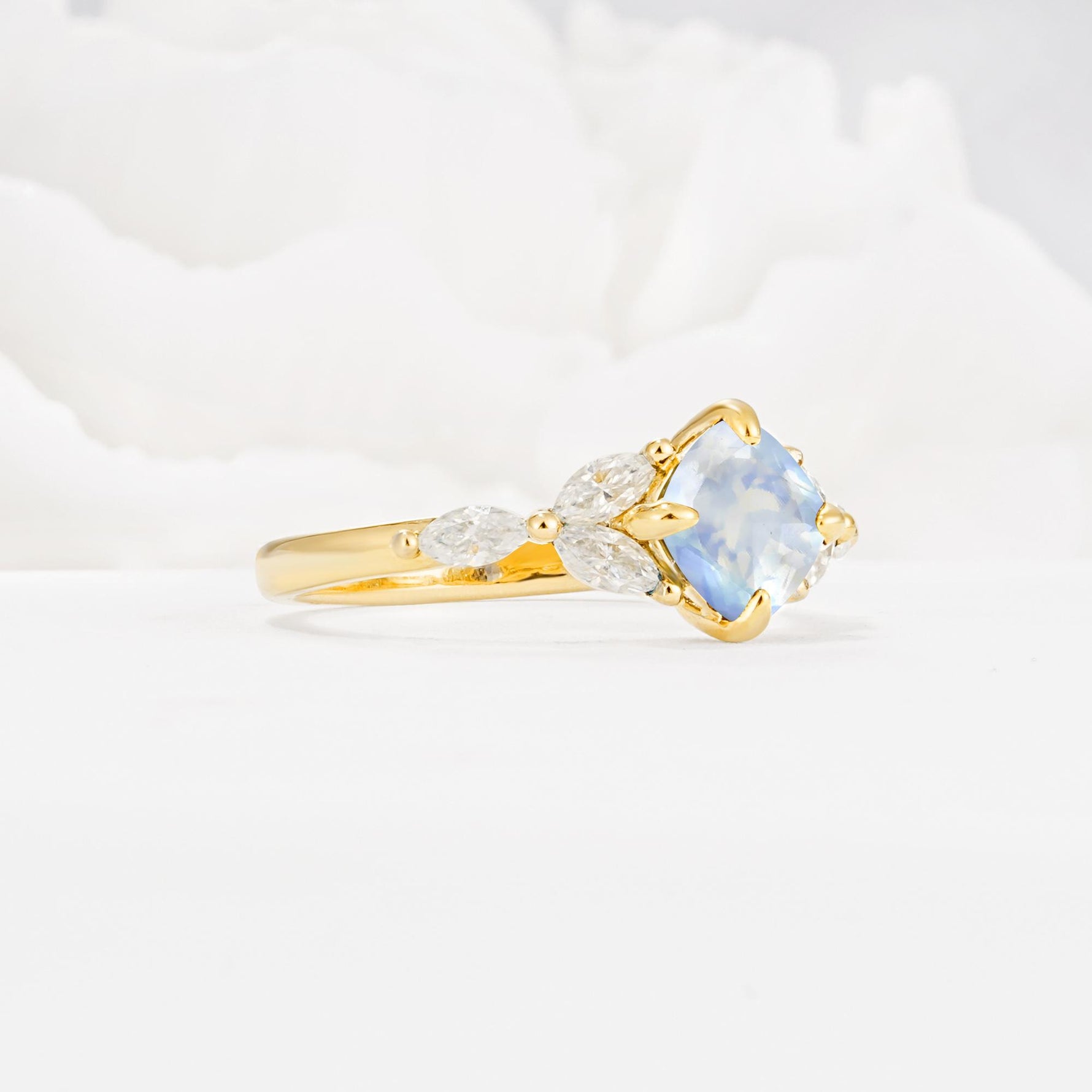 Vintage-Inspired Princess Cut Moonstone Cluster Engagement Ring - Additional view