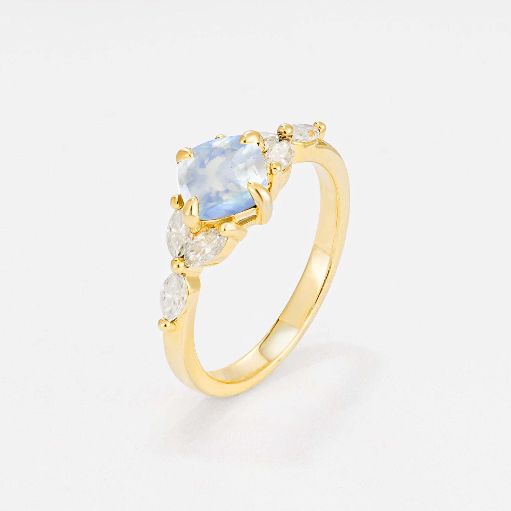 Vintage-Inspired Princess Cut Moonstone Cluster Engagement Ring - Additional view