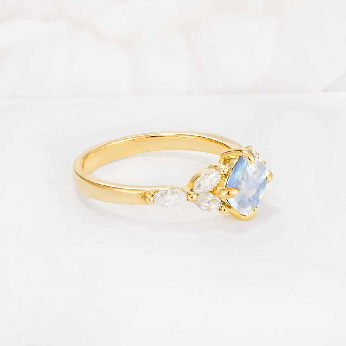 Vintage-Inspired Princess Cut Moonstone Cluster Engagement Ring - Additional view
