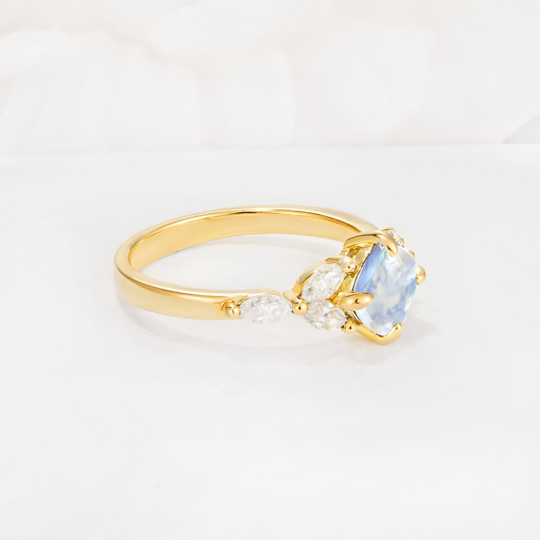 Vintage-Inspired Princess Cut Moonstone Cluster Engagement Ring - Additional view
