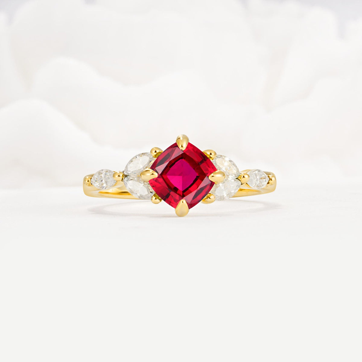 Vintage-Inspired Princess Cut Ruby Cluster Engagement Ring - Additional view