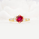 Vintage-Inspired Princess Cut Ruby Cluster Engagement Ring - Additional view