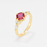 Vintage-Inspired Princess Cut Ruby Cluster Engagement Ring - Additional view