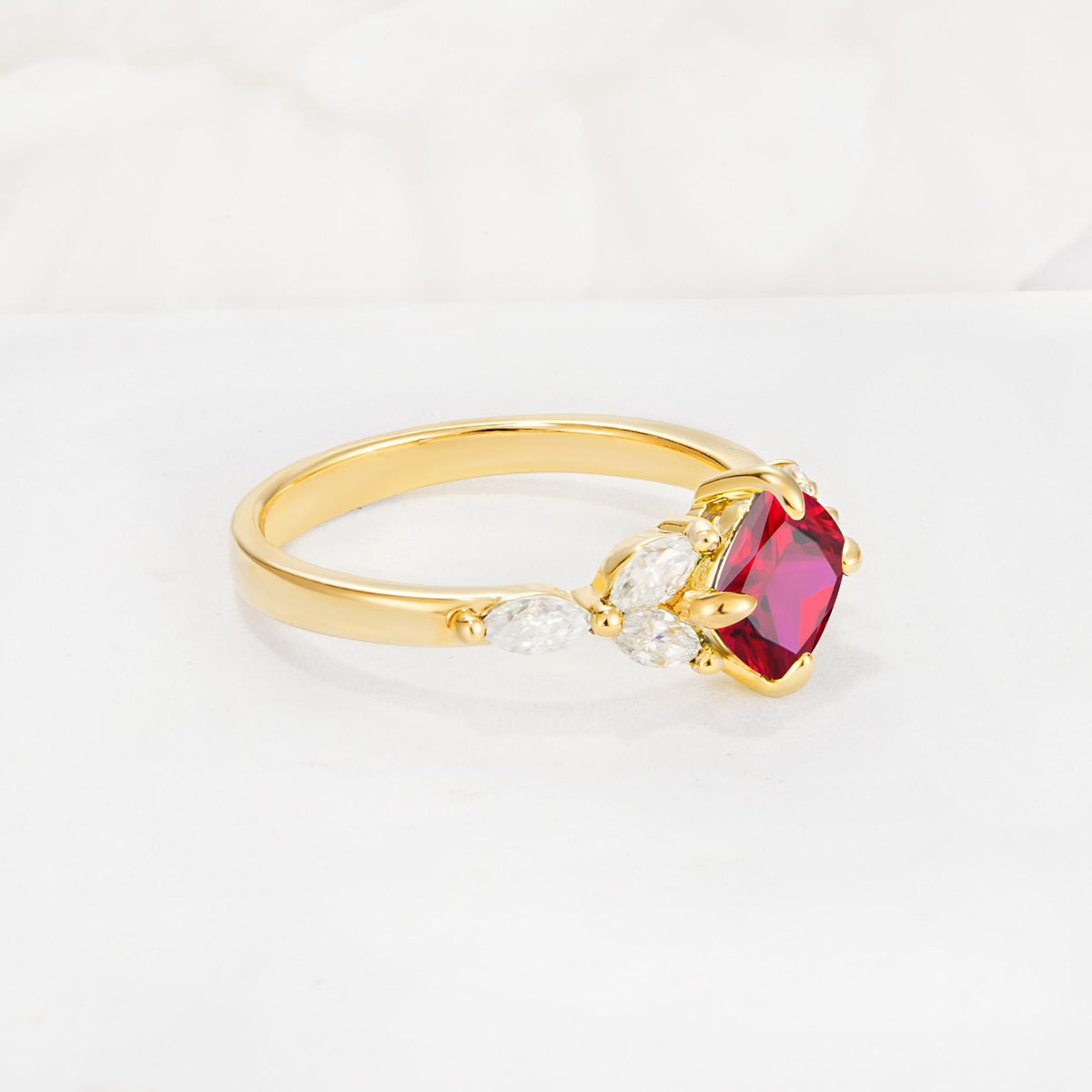 Vintage-Inspired Princess Cut Ruby Cluster Engagement Ring - Additional view