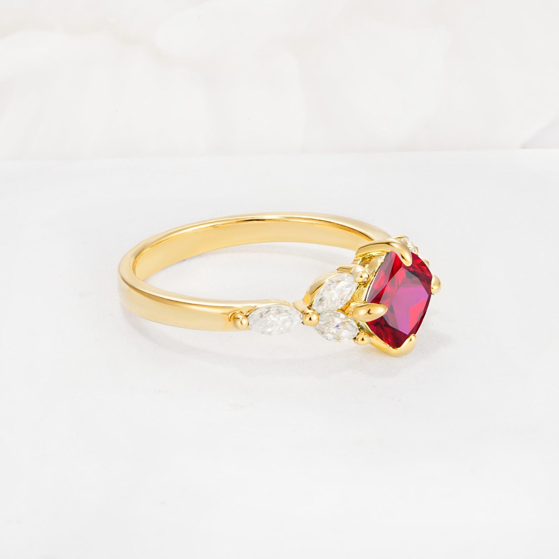 Vintage-Inspired Princess Cut Ruby Cluster Engagement Ring - Additional view