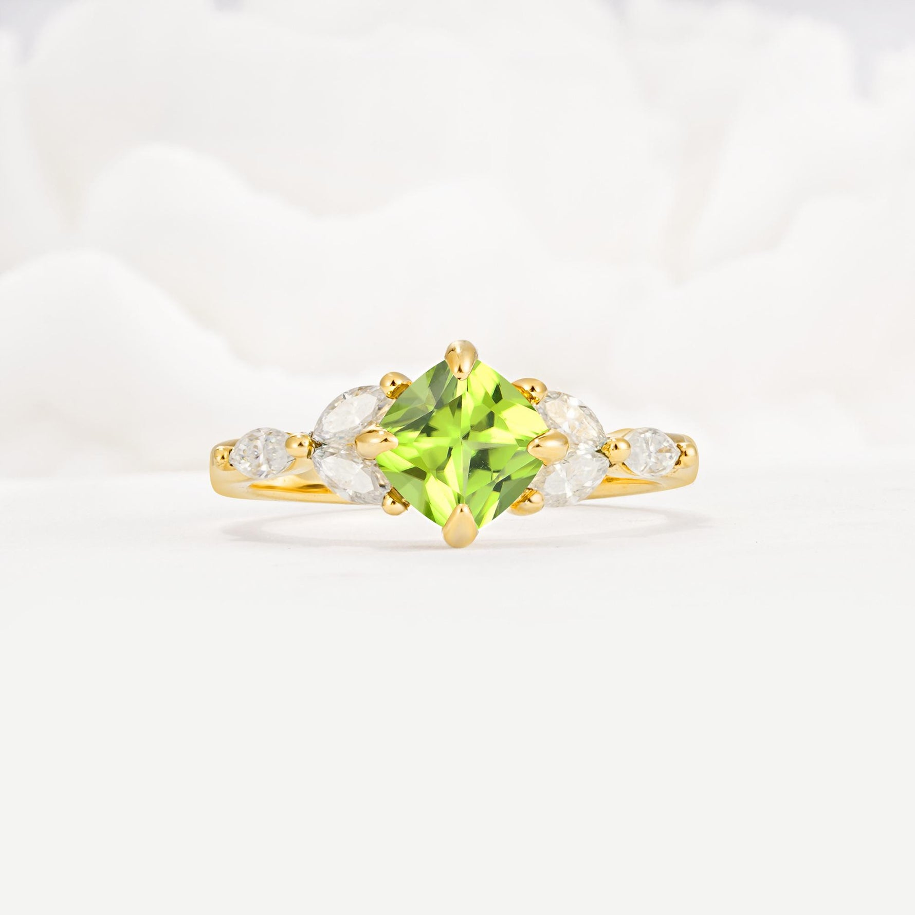 Vintage-Inspired Princess Cut Peridot Cluster Engagement Ring - Additional view