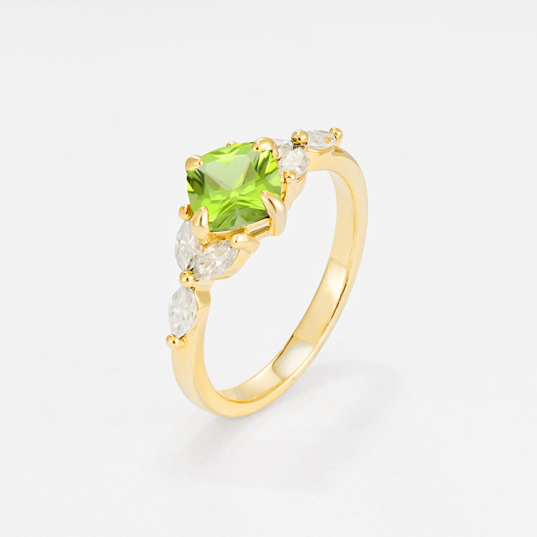 Vintage-Inspired Princess Cut Peridot Cluster Engagement Ring - Additional view