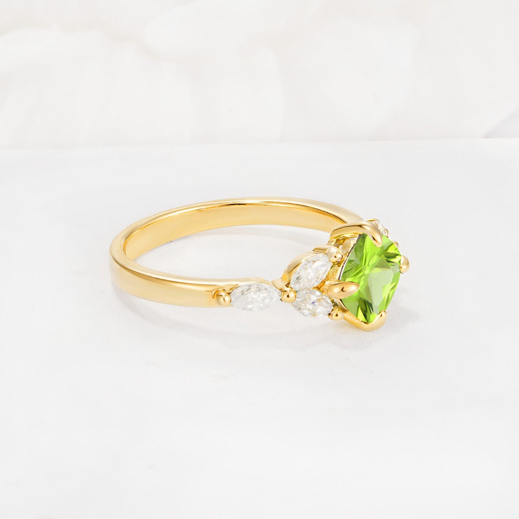 Vintage-Inspired Princess Cut Peridot Cluster Engagement Ring - Additional view