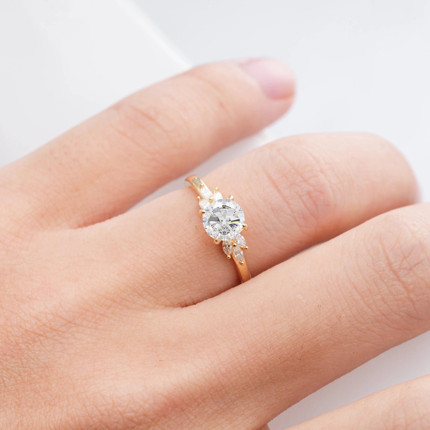 Classic Round Cut Pave Moissanite Engagement Ring